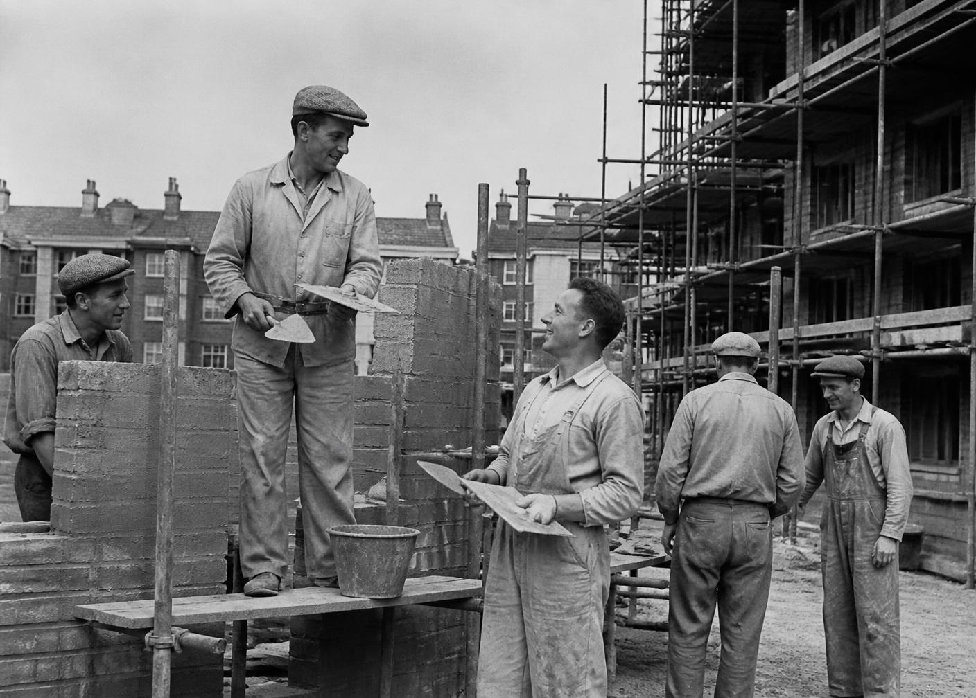 Archive documentary photograph of a mid-century British construction site
