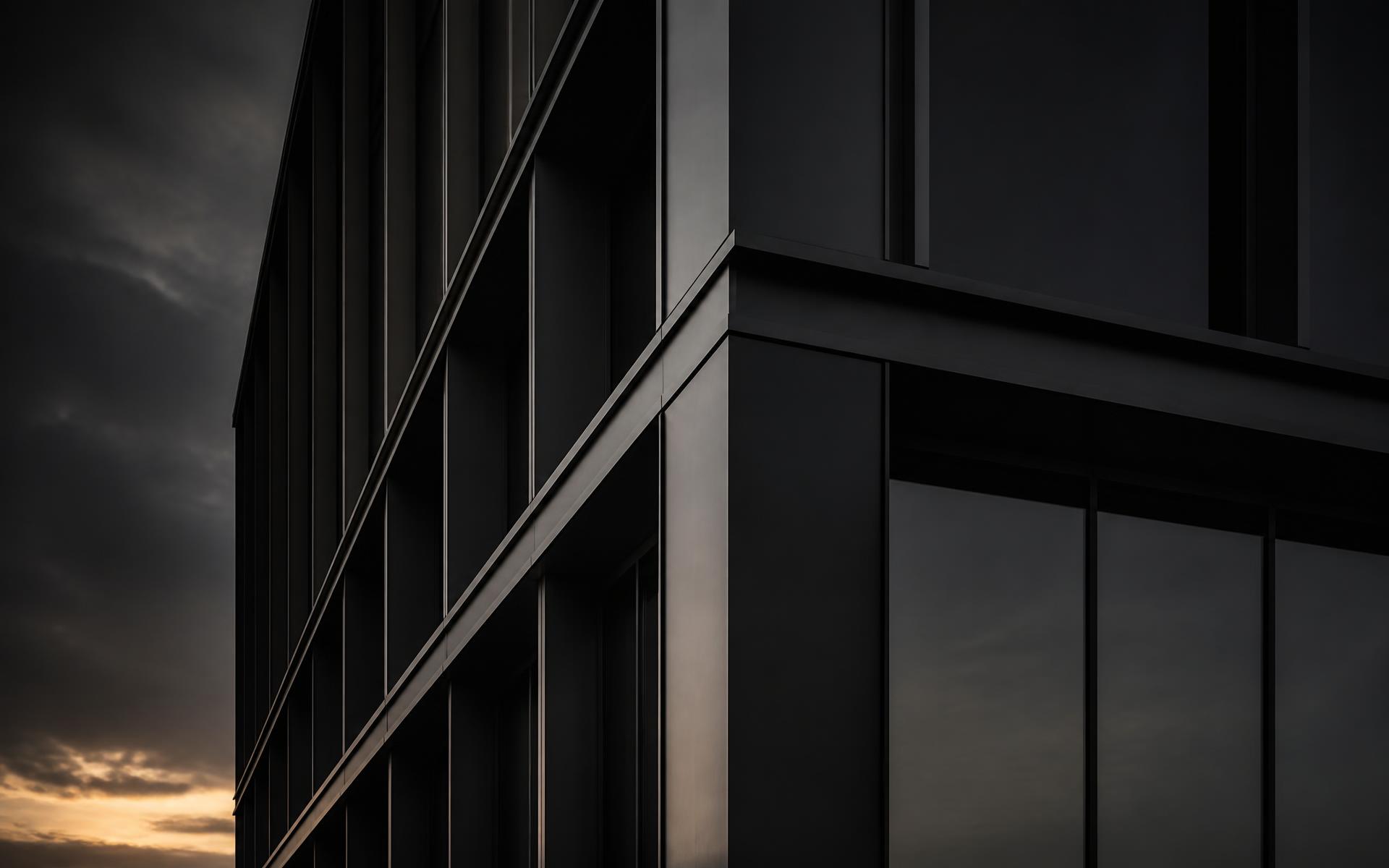 Dusk elevation of a contemporary commercial building showing a unitised facade and precise glazing lines
