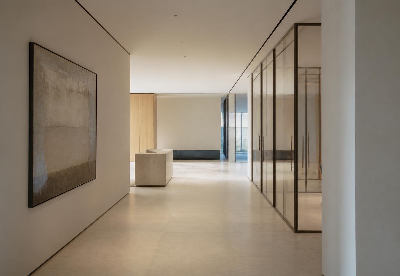 Completed commercial interior showing flawless plaster wall finishes and shadow gap detailing